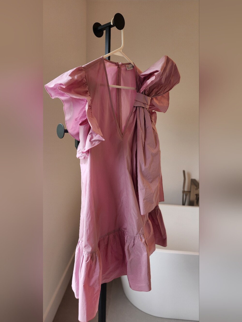 RED Valentino Pink Taffeta Bow Ruffle Mini Dress IT40 Small - Picture 11 of 15